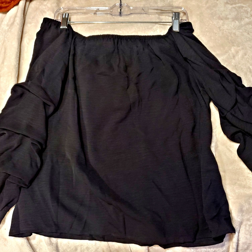 Black Off Shoulder Top with Ruffle Detail - Picture 3 of 3